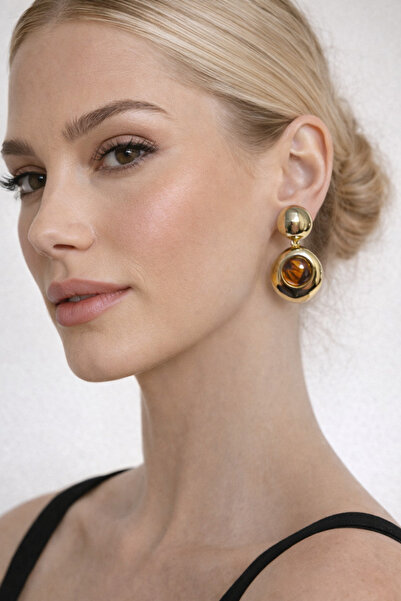 PABALAS Women's Gold Color Brown Stone Dangle Earrings