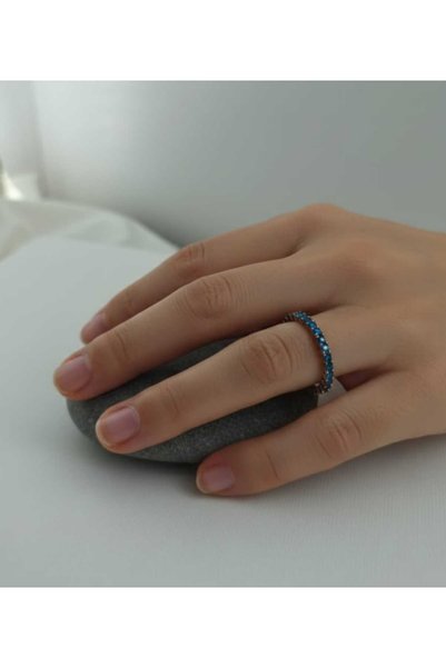 Simge Gümüş 925 Ayar Gümüş Firuze Taşlı Tur Yüzük No 13CM