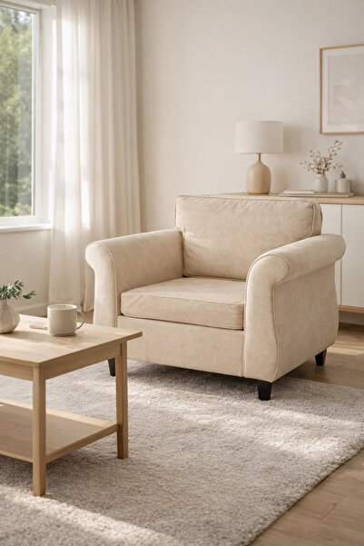 MARIA HOMES Beige Single Seater Sofa with Cushioned Seat and Classic Design