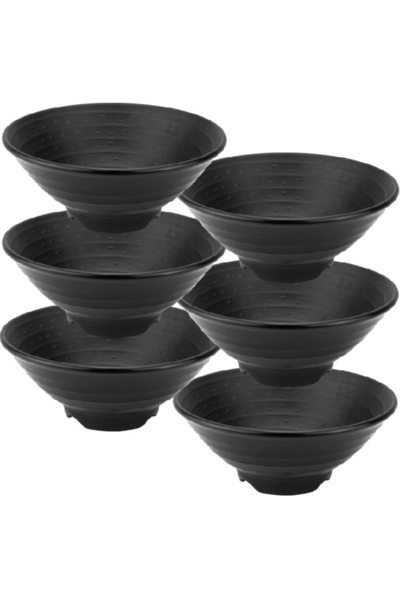Raki Set of 6 melamine noodle bowls SHIBUI 23cm, 1400ml, black