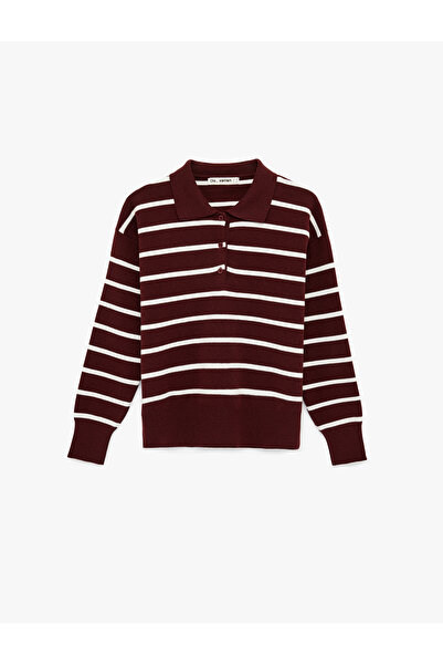 Koton Pulover tricotat cu mânecă lungă, cu dungi și guler polo