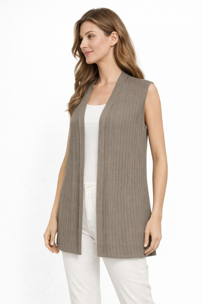 Uludağ Triko kadın fitilli işlemeli v yaka triko yelek ...renk: (vizon)