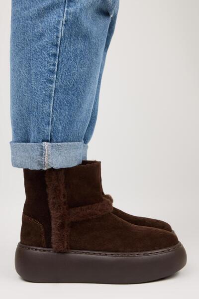 Manijero (Azura) Women's Genuine Leather Brown Boots with Fur Inside and Fur ...