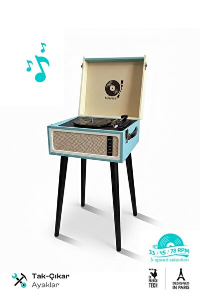 Kensa Bluetooth Nostaljik Ayaklı Pikap – Plak Çalar Taşınabilir Çanta Tasarım...