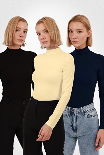 Ventuno Giyim 3-Piece Advantage Set Women's Long Sleeve Half Turtleneck Bodysuit