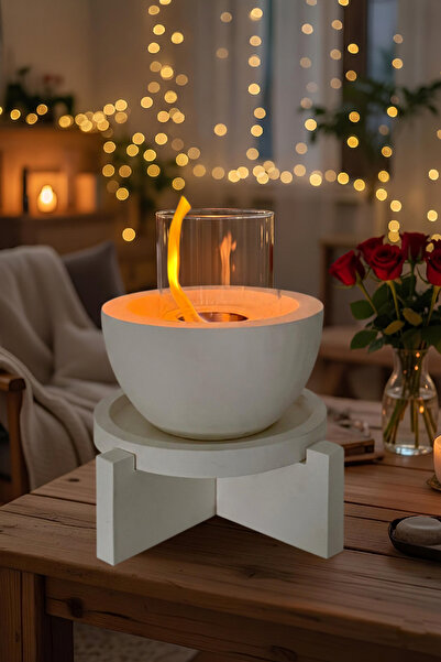 betonmall Standlı Beton Masaüstü Bioethanol Şömine | Ev, Balkon, Kafe İçin Du...