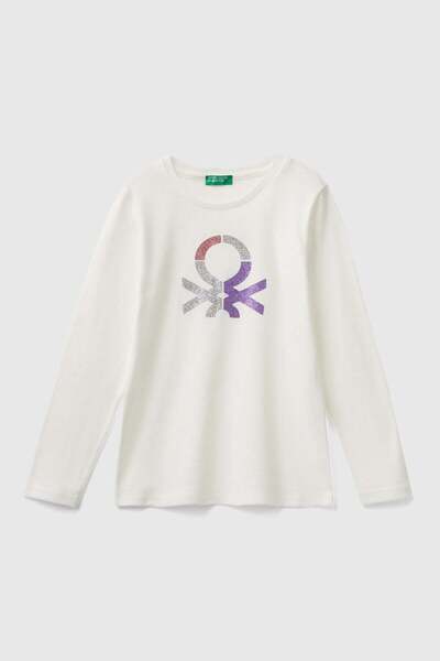 United Colors of Benetton Alb pentru femei/fete, cu sclipici în față, croială...