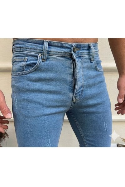 MODA FINE Men's Slim Fit Slim Fit Stretch Fabric Jean Pants Ice Blue