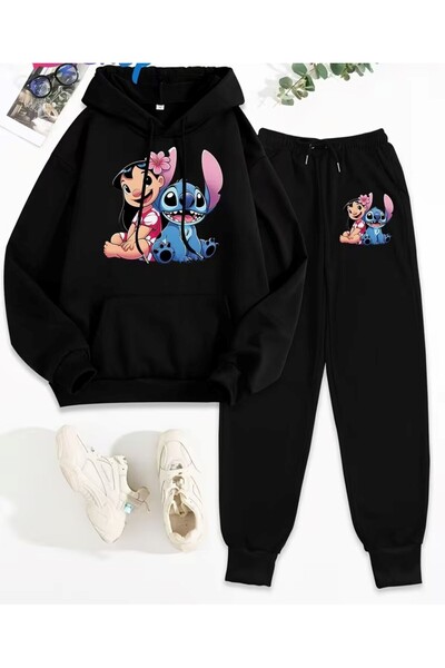 Massgai Unisex Stich Love Printed Hooded Oversized Alt-Top Set Jogger Cotton ...