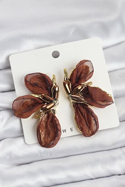 Inure Jewelry أقراط نسائية من التول باللون البني موديل لوتس