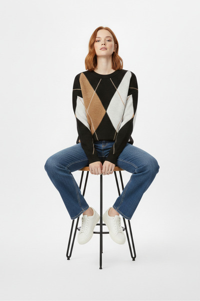 ilmek 25027 Women's Baklava Pattern Sweater Brown