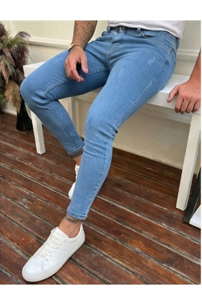 MODA FINE Men's Slim Fit Slim Fit Stretch Fabric Jean Pants Ice Blue