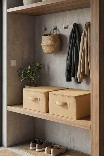 PH Prendi Home Set de 2 cutii organizatoare multifuncționale bej pentru sub p...