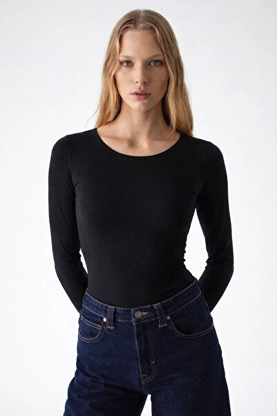 COMBİNE MİCHAİL Tricou negru mulat pentru femei guler rotund basic