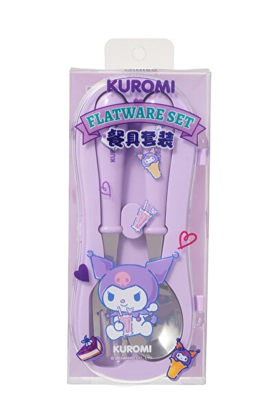 SANRIO Lisanslı Kuromi Taşınabilir Paslanmaz Çelik Çatal Kaşık Seti