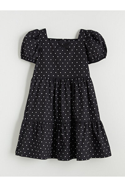 LC Waikiki Rochie neagră pentru fete cu guler pătrat și buline