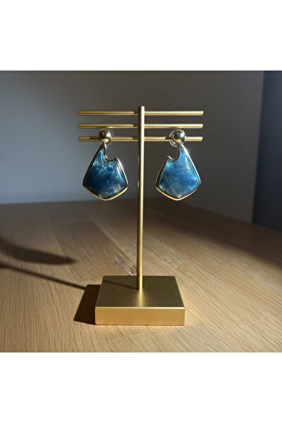 Zeina Jewelry bijoux ZEİNA PREMIUM Okyanus Mavisi Doğal Taş Efektli Çekik For...