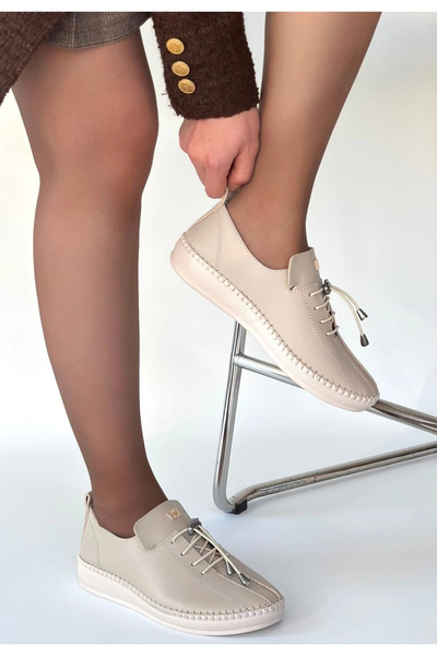 Alfanora Warte Beige Leather Lace-Up Sneakers