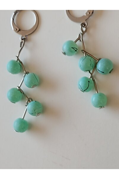 chibi Veined Turquoise Glass Bead & Silver Color Steel Closure Ring Hand Made...