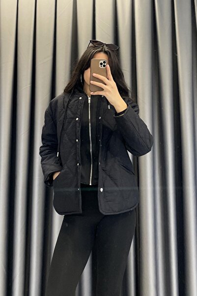 LEVURE Kapüşonlu İç Sweat Detay Kısa Mont - Siyah SİYAH