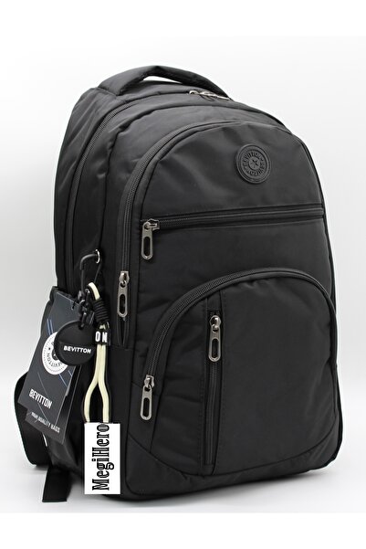 MegiHero Water Resistant Fabric Black School Bag Unisex Backpack 1710