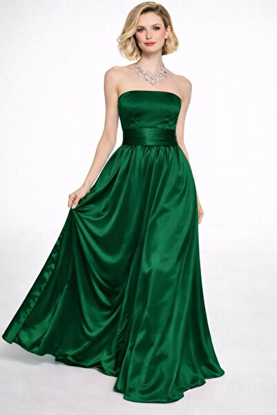 SERAVENZA COUTURE Maxi Boy Saten Şık Straplez Davet Elbisesi COU-8
