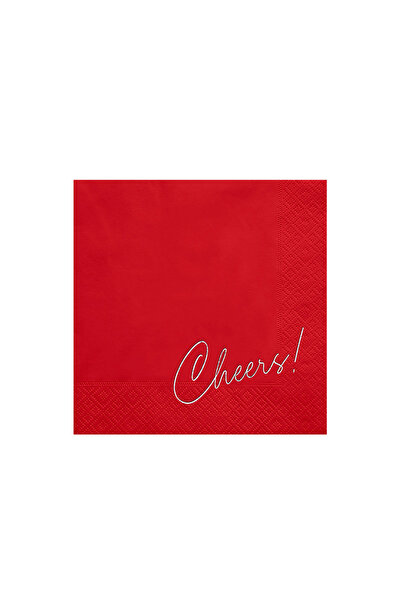 Story مناديل ورقية ملونة حمراء اللون مقاس 24 × 24 سم بنمط فضي مزخرف بعبارة "C...