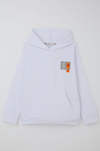 Breeze Girl's Sweatshirt Hooded with Arma Detail, Ages 4-8, White