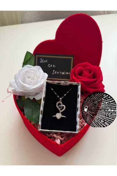 JUPİTER HOME Kırmızı Kalpli Kutu Çelik 100 Dilde Seni Seviyorum Kolyesi Ve Yü...