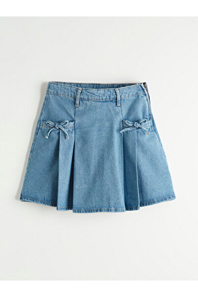 LC Waikiki Pili Detailed Girls' Jean Skirt