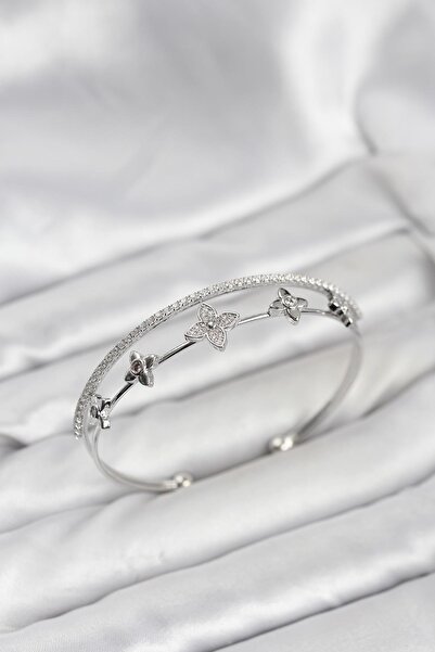 Inure Jewelry Brass Silver Color Flower Model Women's Bracelet