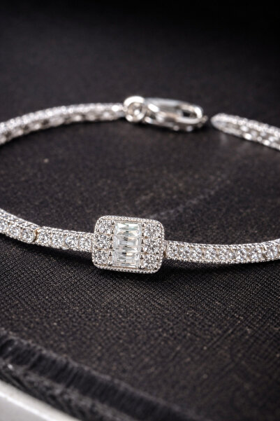 OSMANLI GÜMÜŞ Kadın Gümüş Bileklik - Nina Model Baget Taşlı Gümüş Su Yolu Bil...