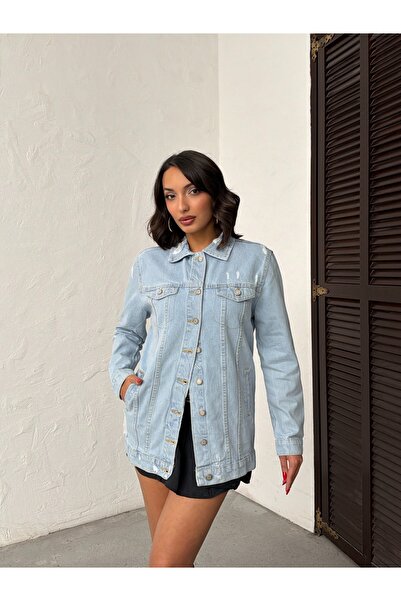 Blue Wings Lazer Yirtik Boyfri̇end Denim Jacket