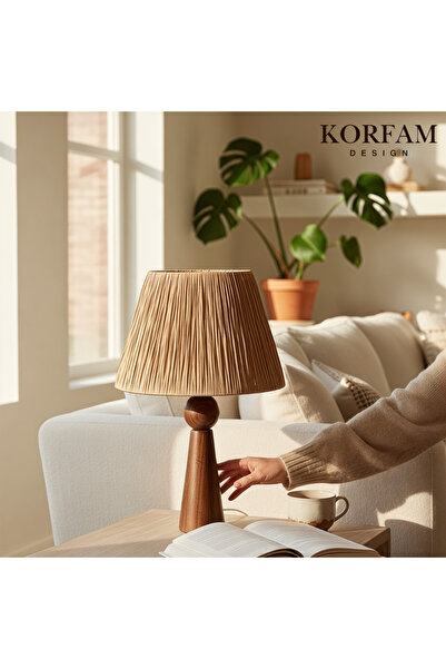 KorFam Wooden Lampshade with Brown Raffia Head