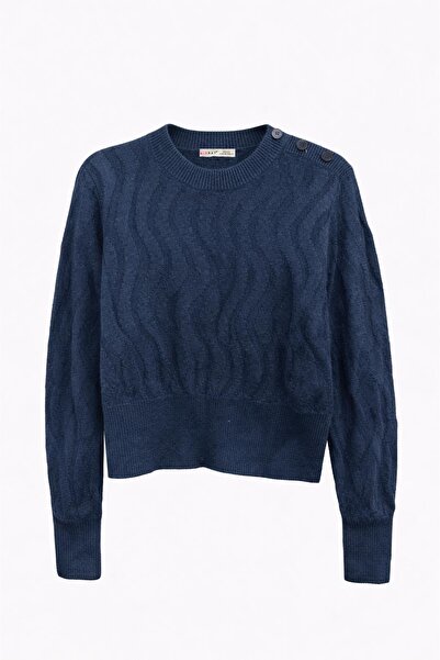 Mixray 2041 women's navy blue knitted sweater with self-patterned button detail