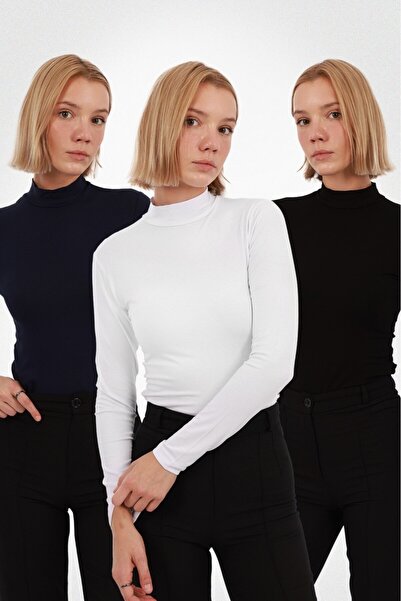 Ventuno Giyim 3-Piece Advantage Set Women's Long Sleeve Half Turtleneck Bodysuit
