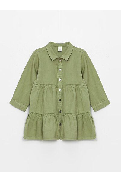 LC Waikiki فستان بناتي بأكمام طويلة وياقة قميص باللون الأخضر من MG TRENDEN