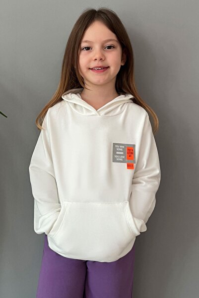 Breeze Girl's Sweatshirt Hooded with Arma Detail, Ages 4-8, Ecru