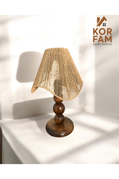 KorFam Wavy Lampshade - Brown Wicker Handmade Bohemian Asymmetrical Shaped Wo...