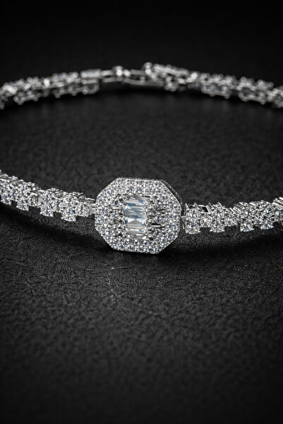 OSMANLI GÜMÜŞ Kadın Gümüş Bileklik - Mila Model Baget Taşlı Gümüş Su Yolu Bil...