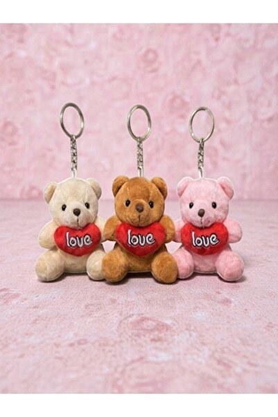 FAMEMUS ACCESSORY سلسلة مفاتيح دمية دب قطيفة مع عبارة 'الحب' مكتوبة عليها، تأ...