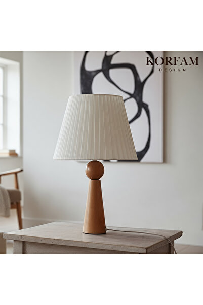 KorFam Wooden Lampshade with White Linen Fabric Headboard