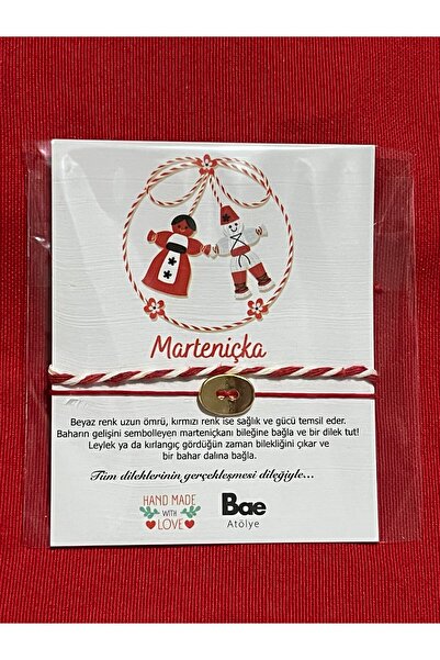 BAE ATOLYE kırmızı beyaz marteniçka şans bilekliği Düğme Kırmızı Ip Bileklik ...