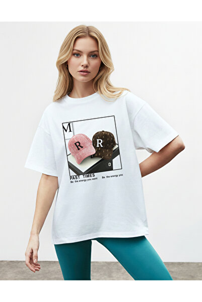 caddekombin تي شيرت نسائي ريترو مطبوع برقبة دائرية أبيض