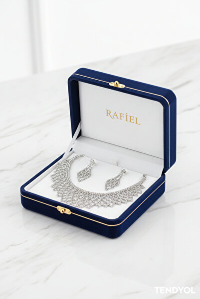 rafiel Kadın Gümüş Kaplama Zirkon Taşlı Gelin Takı Seti - Işıltılı Gerdanlık ...