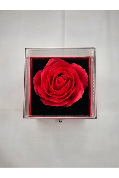 VİBE Trandafir de Săpun în Casetă cu Sertar pentru Bijuterii, 8x8x10 cm – Cadoul Ideal pentru Ea