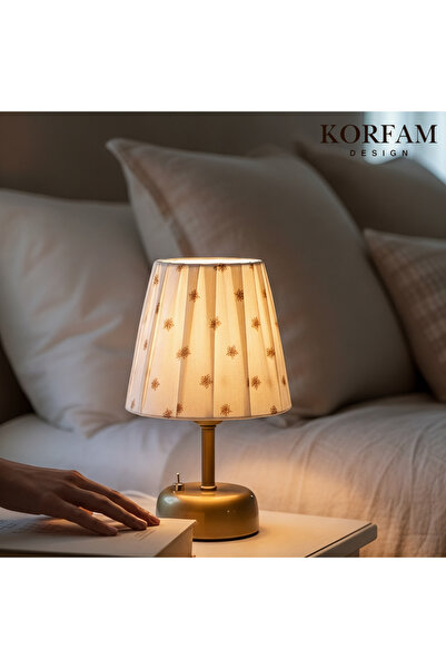 KorFam Yıldız İşlemeli Kumaş Pilli Masa & Gece Lambası
