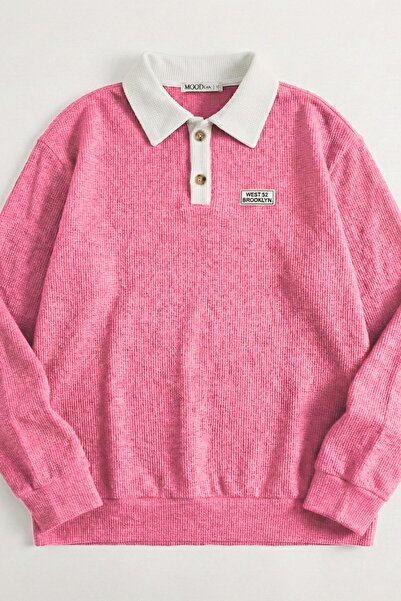 Mood Lab Μακρυμάνικο φούτερ από ύφασμα βάφλας με γιακά πόλο και κουμπιά