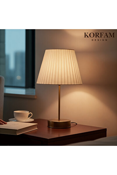 KorFam Metal Body Lampshade with White Linen Fabric Headboard