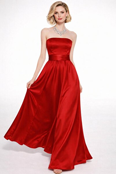 SERAVENZA COUTURE Maxi Boy Saten Şık Straplez Davet Elbisesi COU-9